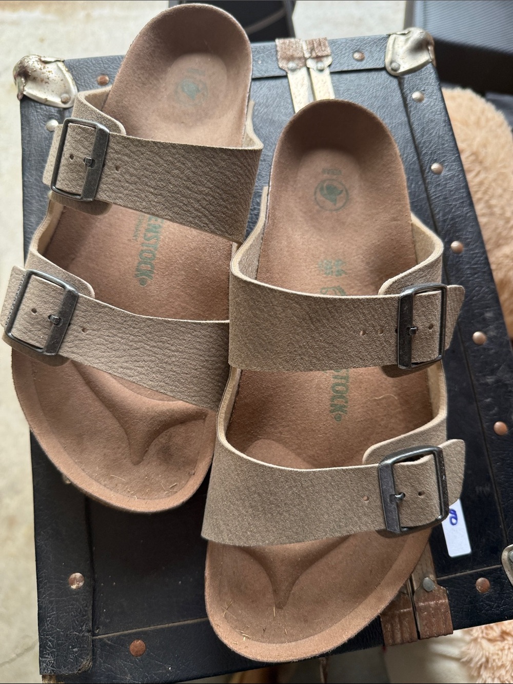 Birkenstock Men’s Two-Strap Suede Sandals in Taupe Brown